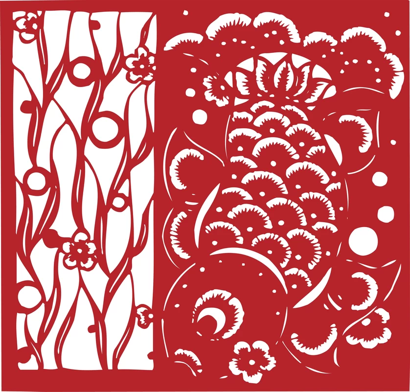中国风传统民俗吉祥喜庆镂空剪纸窗花图案插画AI矢量PNG设计素材【096】